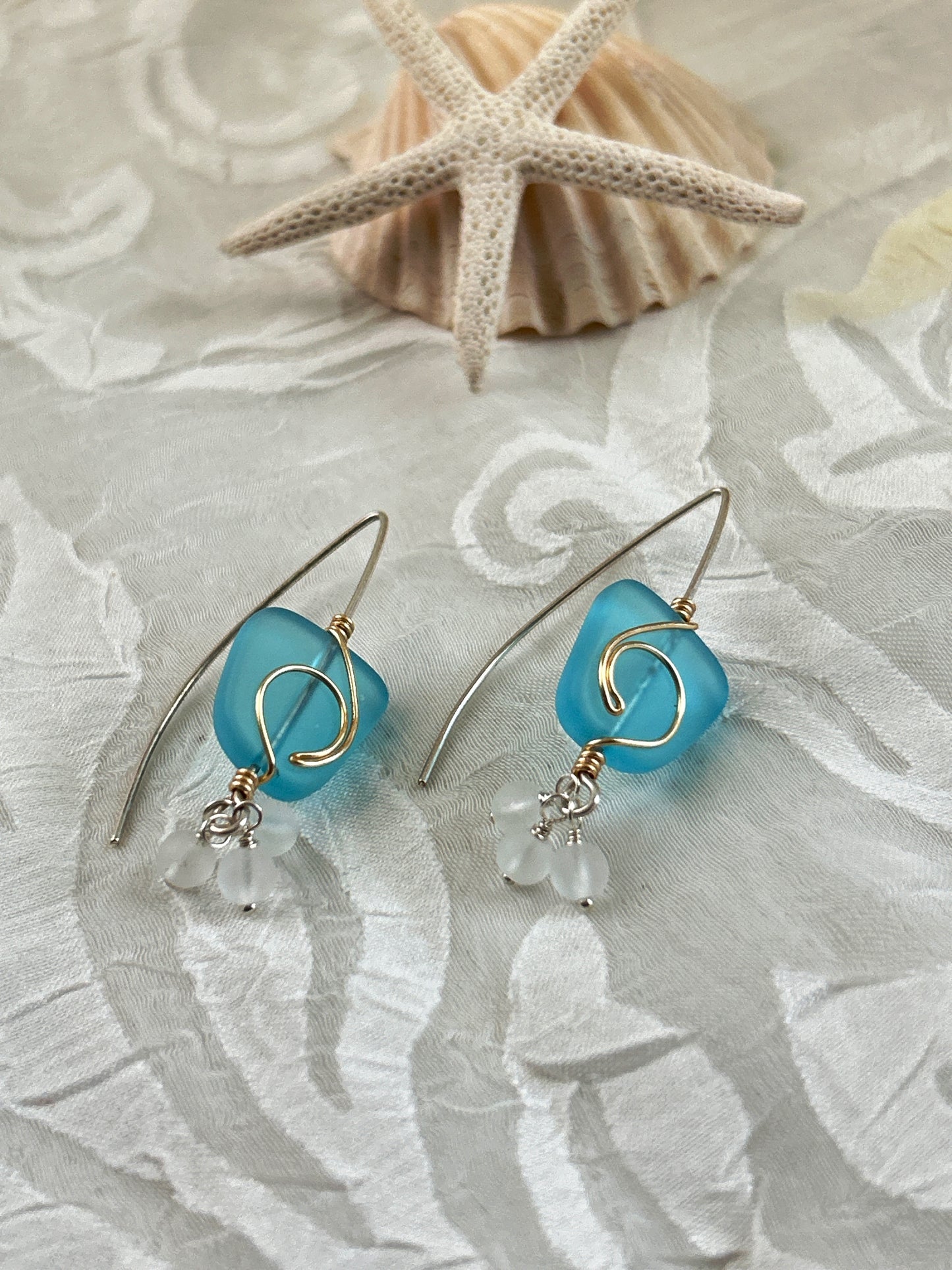 Sea Glass Freeform Light Blue Rip Curl Wave Boho Earring