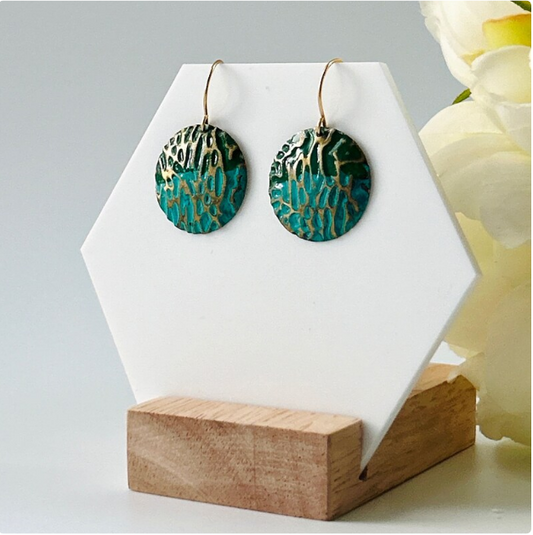 Hawaii Blue Green Sea Corals Mixed Metal Earring