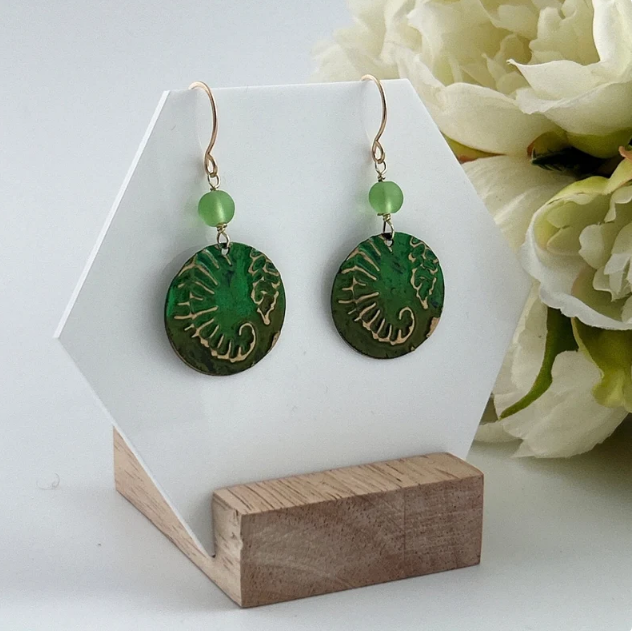 Green Hawaii Fern Mixed Metal Earring