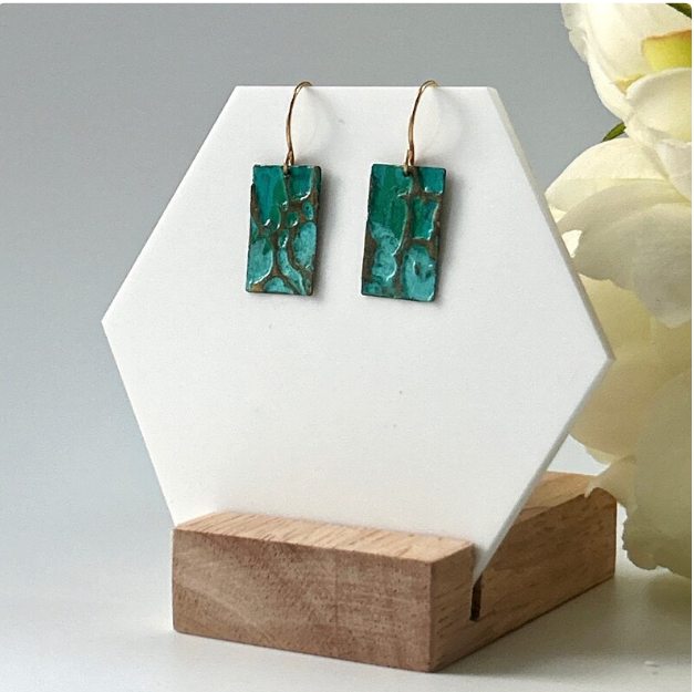 Hawaii Blue Green Sea Corals Mixed Metal Earring