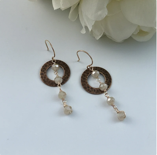 New Moon Circle Dewdrop Mixed Metal Earring