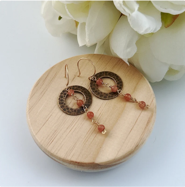 New Moon Circle Dewdrop Mixed Metal Earring