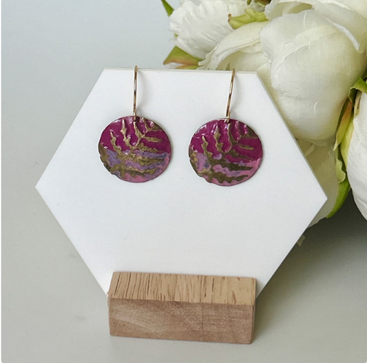 Pink Purple Fern Mixed Metal Earring