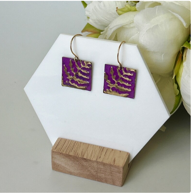 Pink Purple Fern Mixed Metal Earring