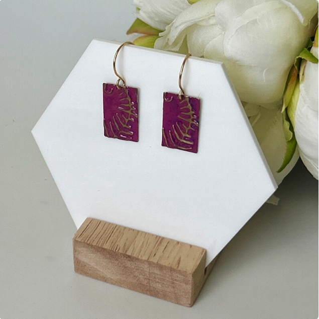 Pink Purple Fern Mixed Metal Earring