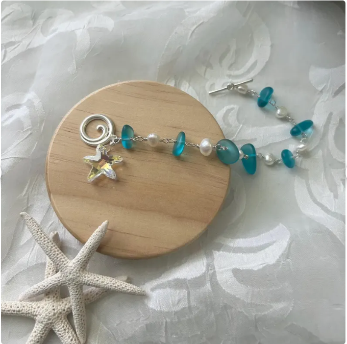 Sea Glass Starfish Ocean Life Wave Toggle Bracelet