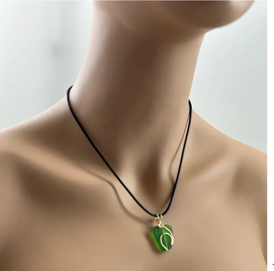 Sea Glass Island Wave Green Ocean Life Pendant