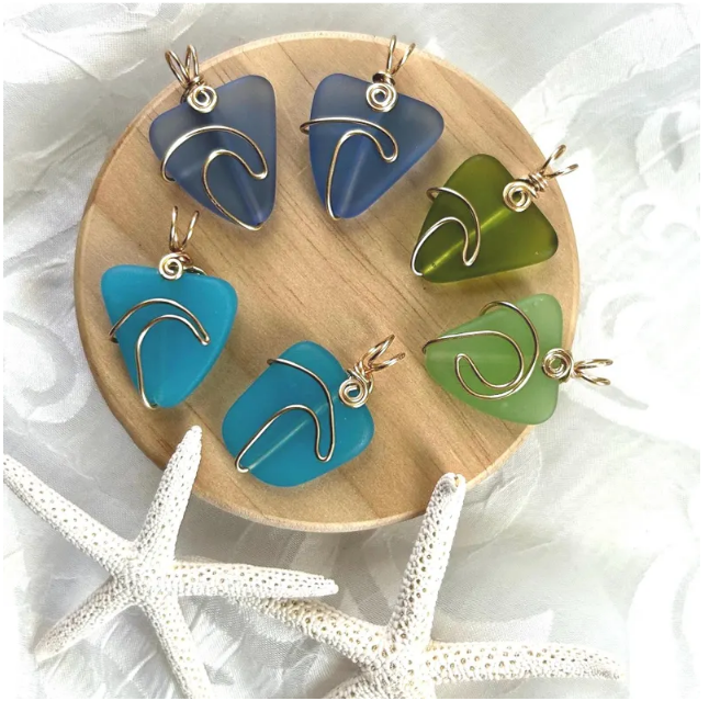 Sea Glass Island Wave Ocean Life Pendant