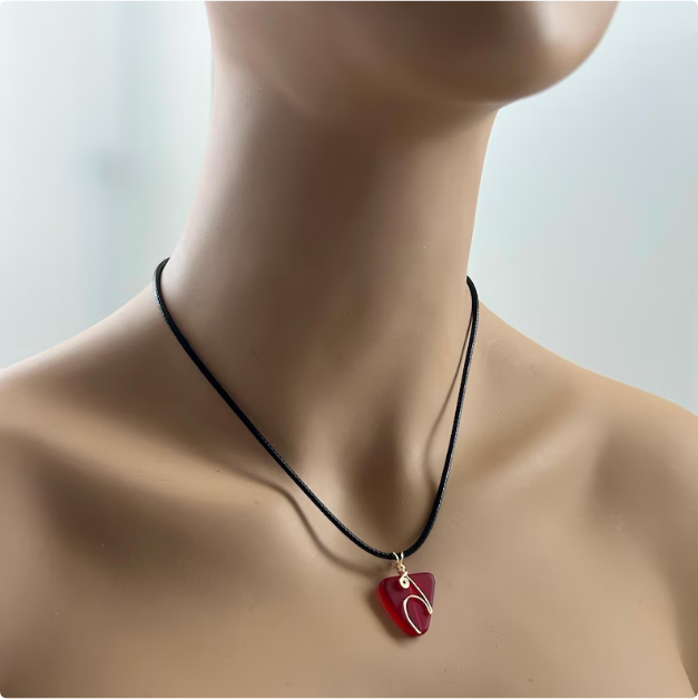 Sea Glass Island Wave Red Ocean Life Pendant