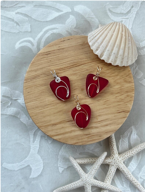 Sea Glass Island Wave Red Ocean Life Pendant