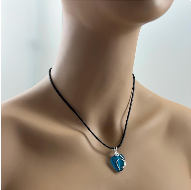 Sea Glass Island Wave Teal Ocean Life Pendant