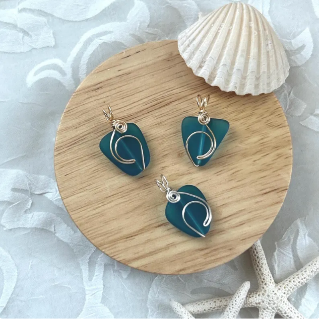 Sea Glass Island Wave Teal Ocean Life Pendant