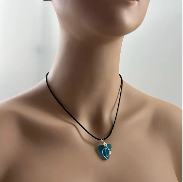 Sea Glass Island Wave Teal Ocean Life Pendant