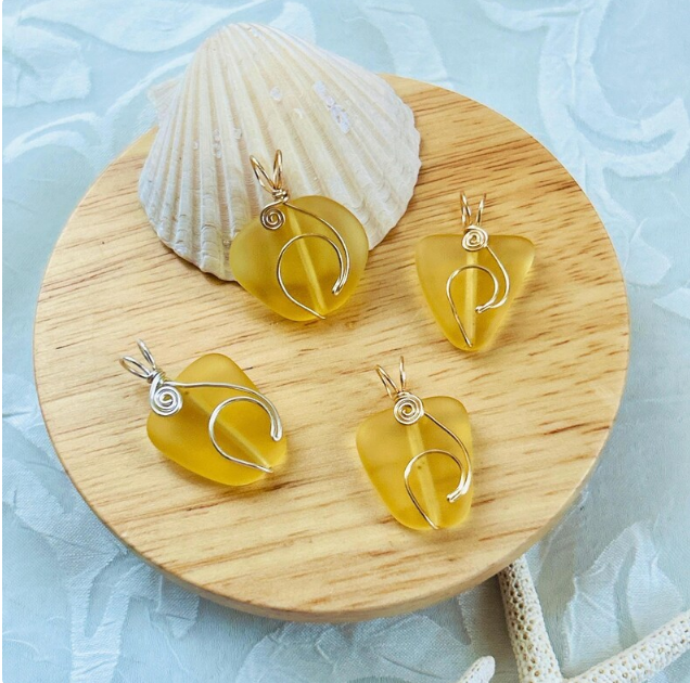 Sea Glass Island Wave Golden Yellow Ocean Life Pendant